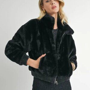 Sage The Label Daring Vegan Fur Zip Up Jacket - NEW